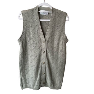 Vintage Jessie Sage Green Elegant Sleeveless Knit Cardigan Vest Size M Boho